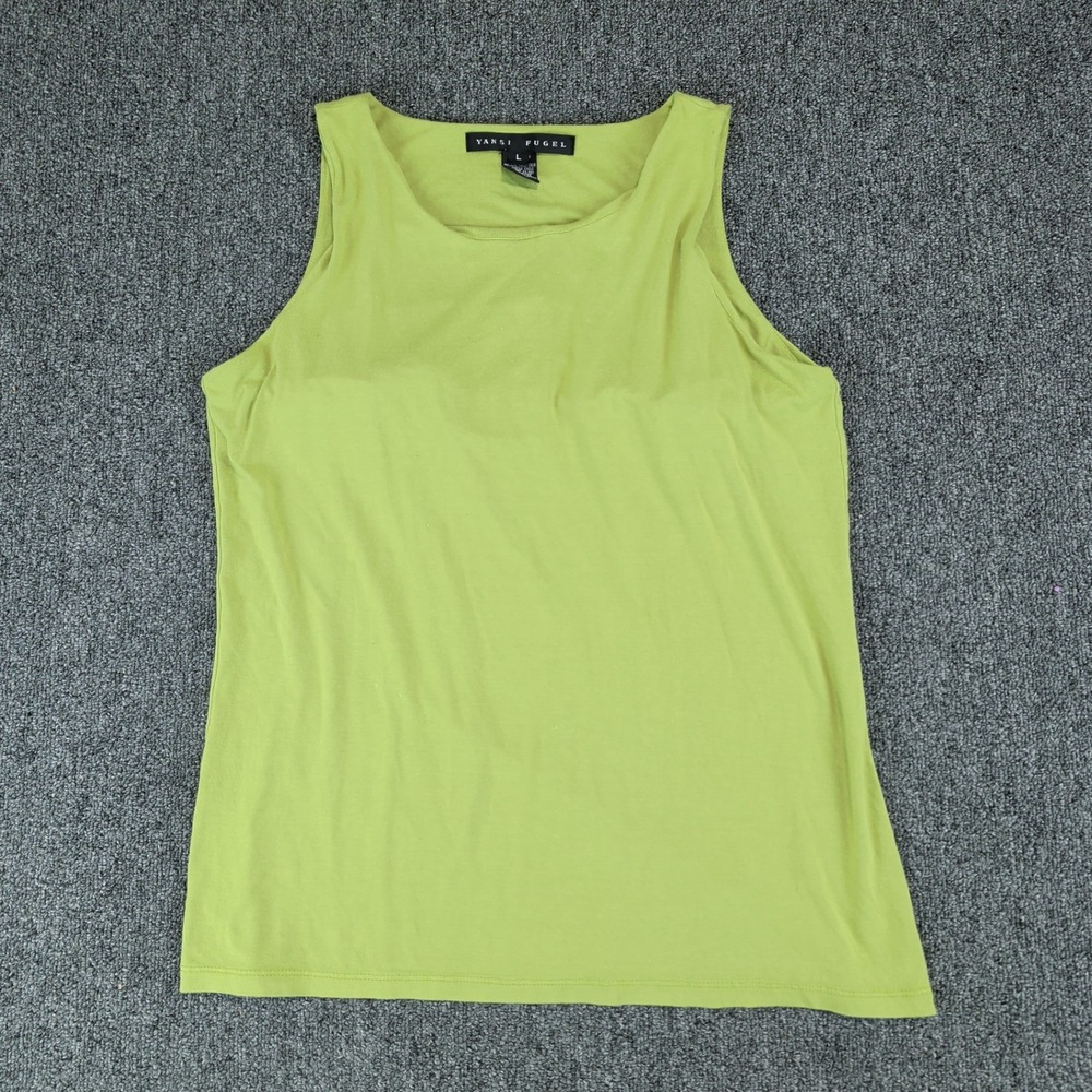 Yansi Fugel Y2K Minimalist Tank Top Women‎ Large Lime Green Built-in Shelf Bra
